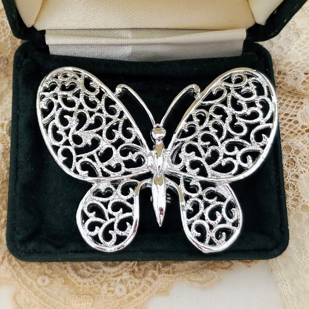 Large Gerry's Butterfly Pin, Vintage Silver Figural Brooch